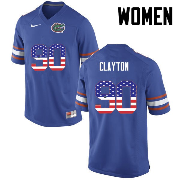 Florida Gators Women #90 Antonneous Clayton College Football Jersey USA Flag Fashion Blue
